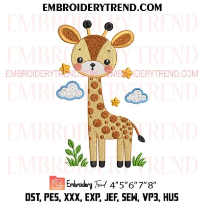 Cute Baby Giraffe Embroidery Design, Safari Animal PES Instant Download