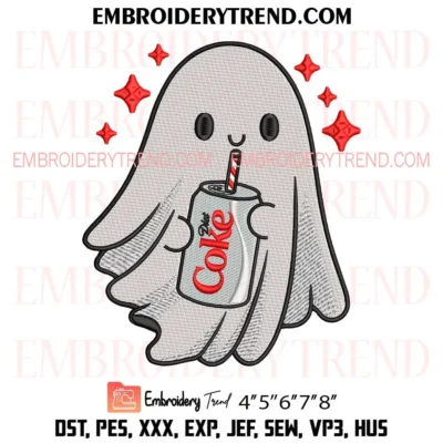 Cute Diet Coke Ghost Drink Embroidery Design, Ghost Halloween Machine Embroidery Digitized Pes Files