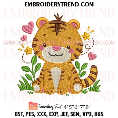 Cute Tiger Cub Embroidery Design, Floral Cute Animal PES Instant Download