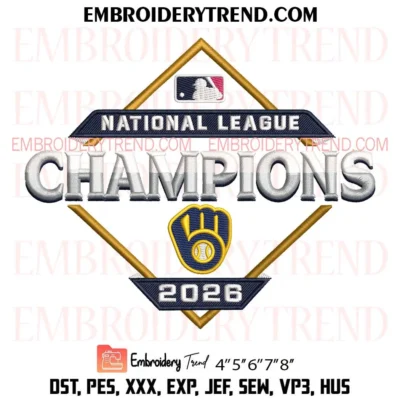 Milwaukee Brewers National League Champions 2026 Embroidery Design, Baseball Brewers Pes Design File