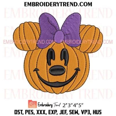 Pumpkin Minnie Cute Embroidery Design, Halloween Embroidery Pes Design File