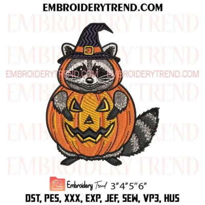 Pumpkin Raccoon Embroidery Design, Spooky Halloween Animal Machine Embroidery Digitized Pes Files