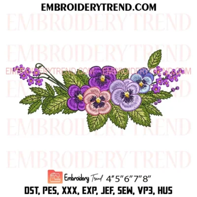 Purple and Pink Pansy Flower Embroidery Design, Vintage Pansy Floral Embroidery Digitized Pes Files