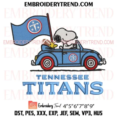Tennessee Titans Snoopy and Woodstock Driving Car Embroidery Design, Fans Titans Football Pes Design File